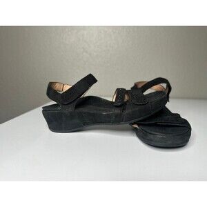Abeo Sandals wedge leather adjustable black size 8